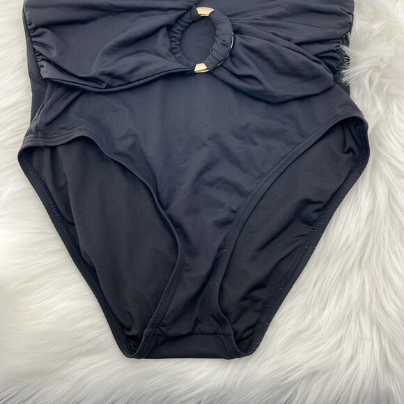 Kate Spade Women's Belted Plunge Halter One Piece Swimsuit - Black - Medium - Picture 3 of 7